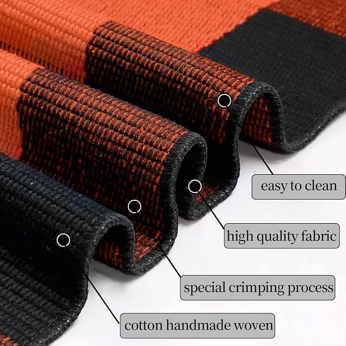 SEEKSEE Buffalo Plaid Outdoor Rug 3' x 5' Orange and Black Front Door Mat, Layering Rug for Porch, Halloween Doormat, Front Porch Rug for Outdoor Entrance Entryway Patio Porch Decor
