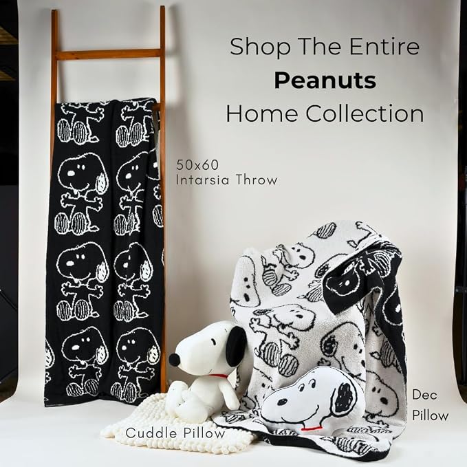Franco Collectibles Peanuts Snoopy Bedding Soft Cozy Chic Dreams Feather Knit Intarsia Throw Blanket, 50 in x 60 in, (Officially Licensed Product)