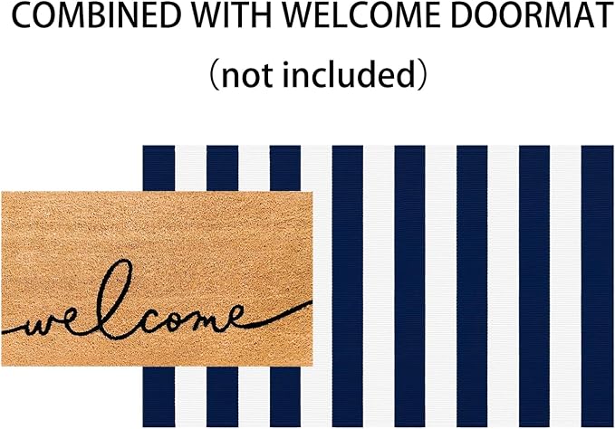 3'x5'Outdoor Rug,Striped Cotton Woven Washable Front Porch Rug Blue and White Farmhouse Entry Rug Indoor Outdoor Area Rug for Porch/Home Entrace Decor/Bedroom/Layered Door Mats