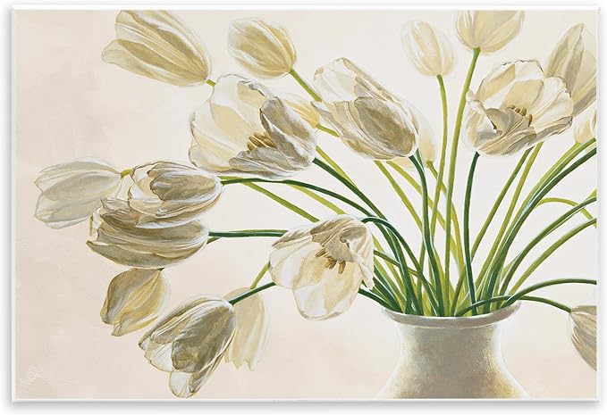 Stupell Industries 'Tranquil White Tulip Bouquet'| Wall Plaque Art | Stupell Industries | 15 x 10 Inches, Easy to Hang and Sturdy, Made in USA, by Eva Barberini