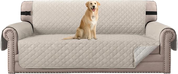 H.VERSAILTEX Sofa Protector for Dogs/Cats/Pets Sofa Slipcover Quilted Furniture Protector with Non Slip Elastic Strap Water Resistant Sofa Covers Seat Width: 66" (Sofa, Pale Oak)