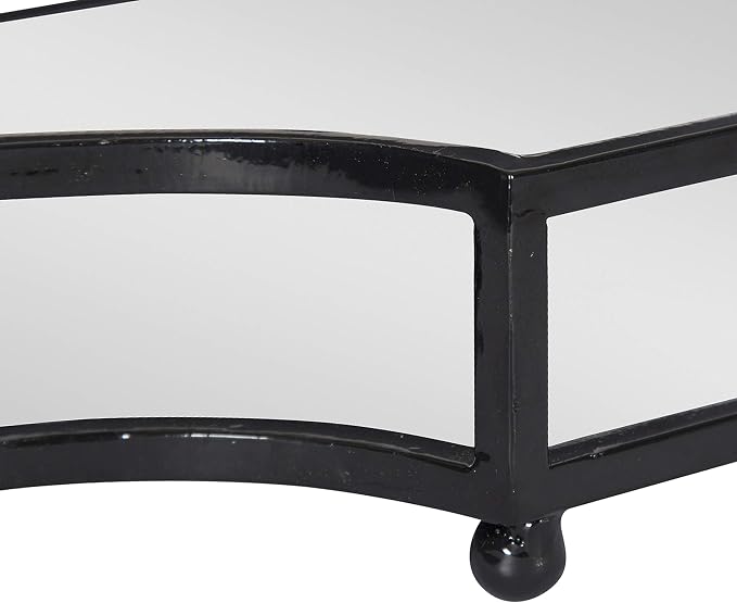 Kate and Laurel Ciel Metal Mirrored Ornate Scalloped Decorative Tray, Black