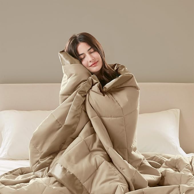 Madison Park Down Alternative King Size Blanket for Bed, Satin Trim, Brown | Lightweight Windom Blanket Premium 3M Scotchgard Moisture Wicking Treatment, OEKO TEX, Soft Bed Cover, All Season