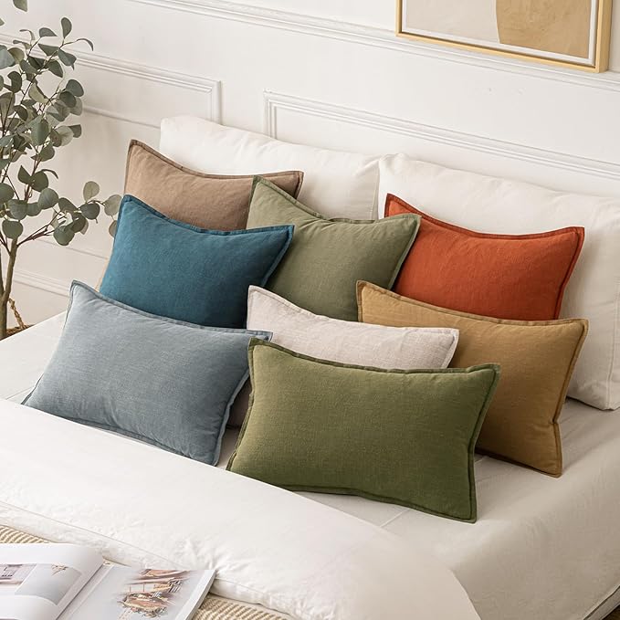 MIULEE Decorative Linen Lumbar Pillow Covers 12x20 Inch Natural Beige Boho Farmhouse Neutral Couch Throw Pillows for Bed Pack of 2 Accent Modern Pillowcase Sofa Livingroom Home Decor