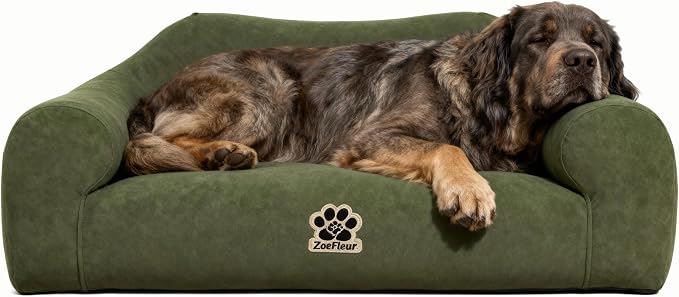 2-in-1 Human & Pet Shared Dog Sofa, Solid Pine Wood Frame with High Resilience Foam, Indoor Pet Furniture(Dark Green)