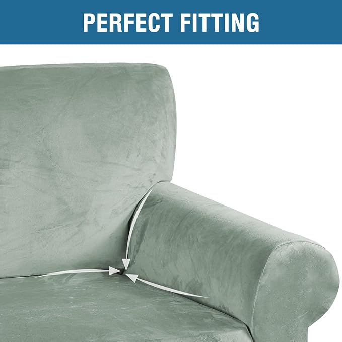H.VERSAILTEX Stretch Velvet Sofa Covers Large Couch Covers Sofa Slipcovers Furniture Protector Soft with Non Slip Elastic Bottom, Feature Thick Comfy Rich Velour (Extra Wide Sofa 98"-105", Sea Grass)