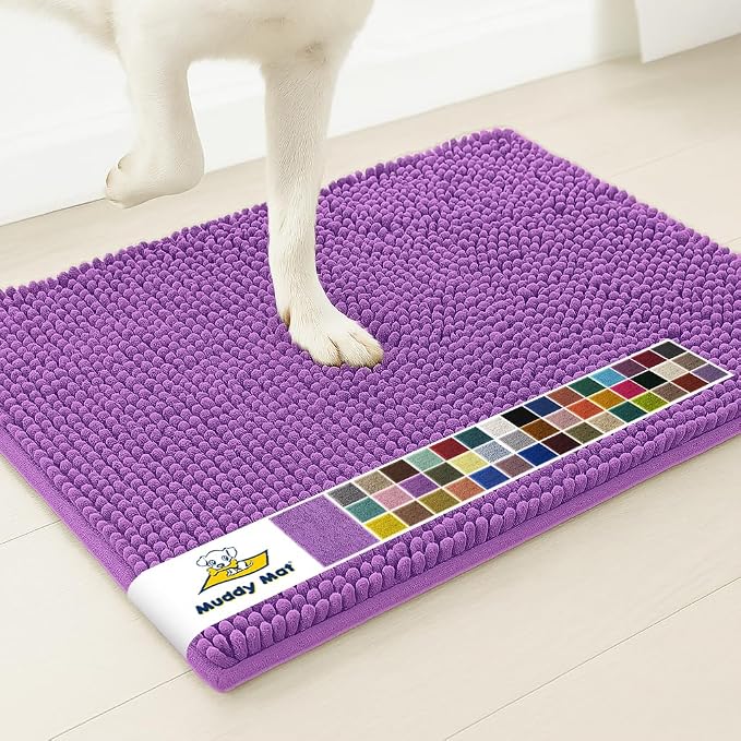Muddy Mat® | Super Water Absorbent Door Mat Indoor, Microfiber Quick Dry Chenille Entryway Rug, Slip Resistant Front Door Mat, Indoor Mats for Entryway, Machine Washable Pet Rug, Purple 20" x 33"