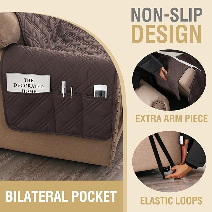 H.VERSAILTEX 100% Waterproof Couch Cover 2 Cushion Sofa Modern Sofa Covers Waterproof and Washable Thick Soft Couch Cover for Pets with Elastic Straps(Loveseat,Chocolate/Beige)