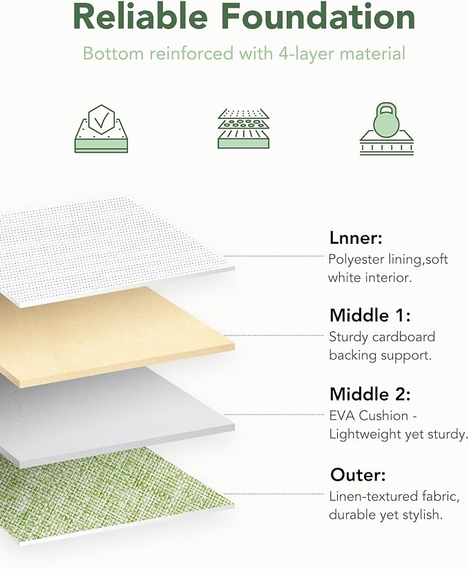 13x15x13 Inch Large Storage Bins with Cotton Rope Handles 6-Pack | Foldable, Top support of metal frame, Bottom with Cardboard Support, Fabric Cube Storage Bins for Closet, White Green