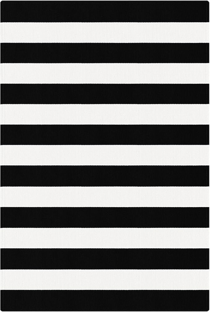 KOZYFLY Black and White Striped Area Rug 3x5 Ft Front Door Rug Hand Woven Cotton Washable Outdoor Doormats Outdoor Entrance Mat for Front Door Kitchen Entryway Patio Front Porch Decor
