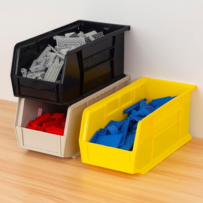 Akro-Mils 30230 AkroBins Plastic Storage Bins, 11"x5"x5", Black, 12-Pack | Space-Saving Stackable Bins for Garage, Pantry, Craft Organization