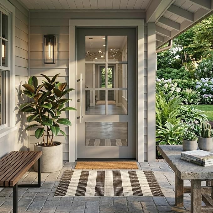 LEEVAN Door Mat Outdoor Entrance 24''x35'', Washable Striped Front Porch Rug, Black and White Buffalo Welcome Mat, Spring Outside Entryway Rugs, Cotton Woven Indoor Outdoor Layered Doormats