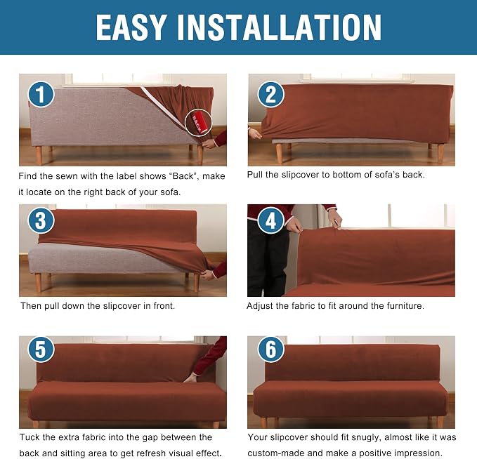 H.VERSAILTEX Real Velvet Futon Cover Armless Sofa Covers Sofa Bed Covers Stretch Futon Couch Cover Sofa Slipcover Furniture Protector Thick Soft Cozy Velvet Fabric Form Fitted Stay in Place, Rust