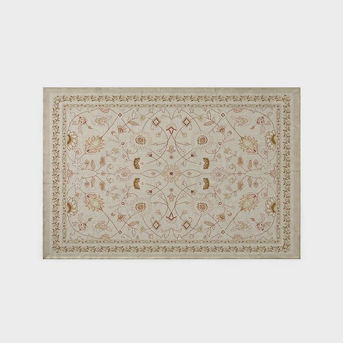 EVERGRACE Area Rugs for Living Room 6x9, Boho Floral Faux Wool Indoor Outdoor Rugs, Washable Rugs for Bedroom Dining Room Entryway Kitchen, Low Pile Floor Mat Carpet for Home Decor, Natural Beige