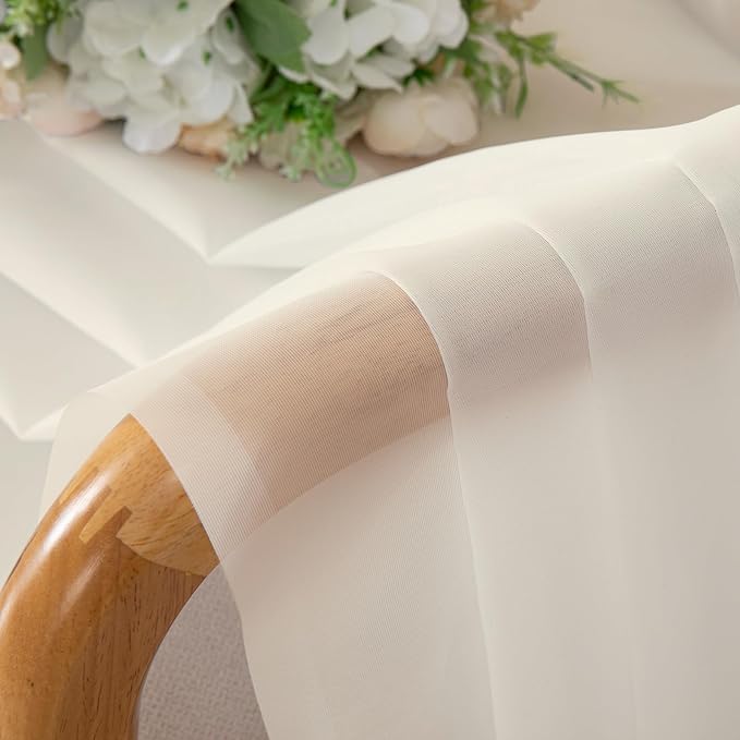 Lecloud Cream Sheer Curtains 84 Inches Long 2 Panels Set, Elegant Light - Image 9