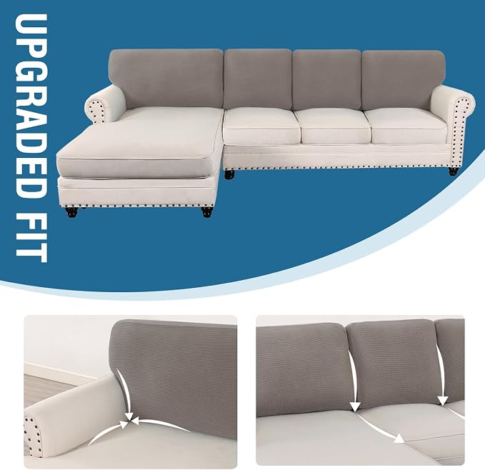 H.VERSAILTEX Backrest Cushion Covers Sectional Couch Back Cushion Covers for Sectional Sofa Set for Both Left/Right Couch (Back Only: 1 Chaise + 3 Sofa, Taupe)