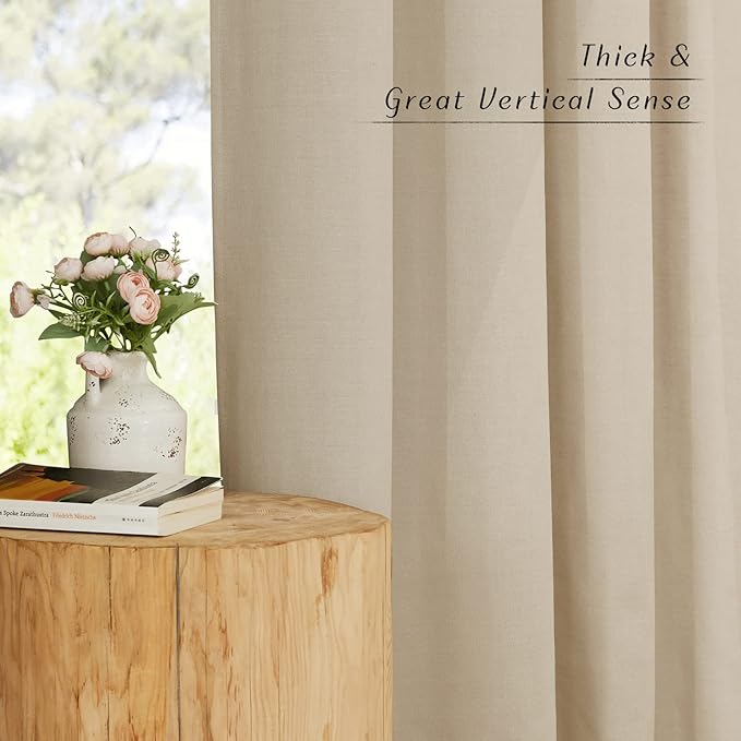 NICETOWN Thick Linen Curtains Privacy with Light Filtering, Grommet Semi Sheer Not See Through Linen Blend Curtain Drapes Vintage & Rustic for Farmhouse / Living Room, Angora, W55 x L84, 2 Panels