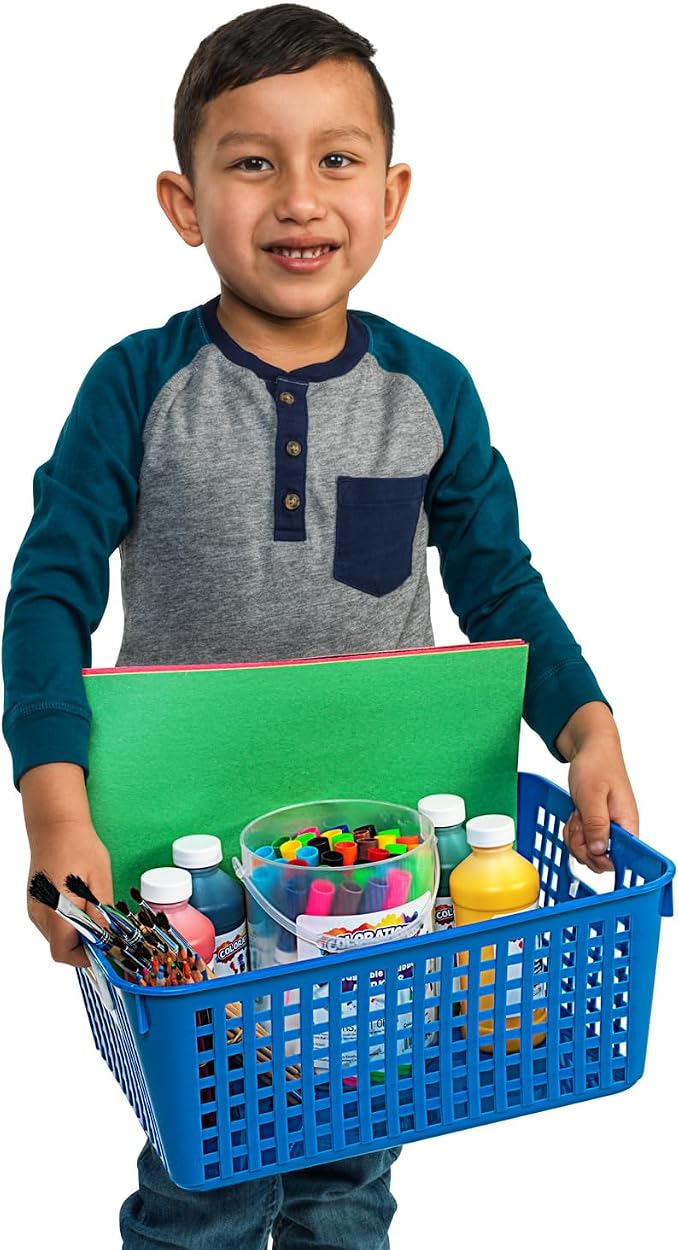 Really Good Stuff Large Plastic Book Baskets, 13.25" x 10" x 5.5", 4-Pack | Primary Group Colors, Classroom Library Organizers, Storage, Multi-Purpose