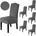H.VERSAILTEX Velvet Dining Chair Covers Stretch Chair Covers for Dining Room Set of 6 Parson Chair Slipcovers Chair Protectors Covers Dining, Soft Thick Solid Velvet Fabric Washable, Grey Striped
