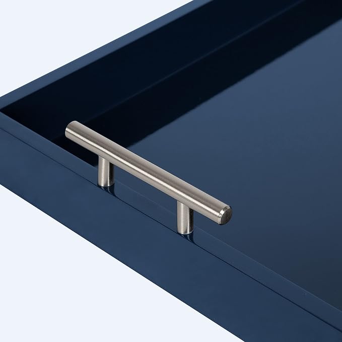 Kate and Laurel Lipton Narrow Decorative Tray; 10 x 24; Navy Blue and Silver; Chic Accent Tray for Display and Storage