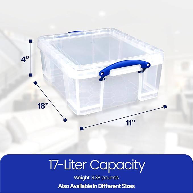 Really Useful Box 17L Plastic Storage Bins, 10 Pack | Containers with Snap Lids and Clip Lock, Clear