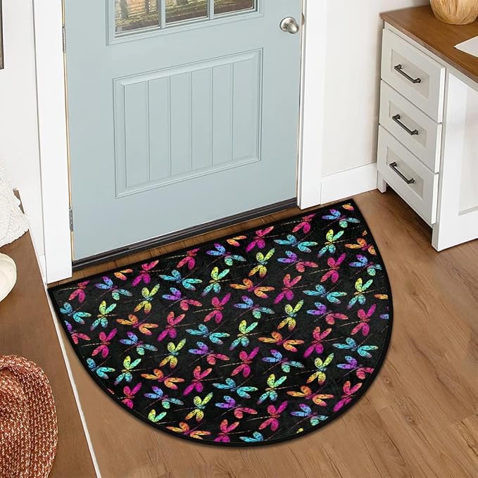 Pardick Half Round Doormat Dragonfly Animal Semi Circle Rug Non Slip Indoor Outdoor Entrance Half Moon Rug Washable Front Floor Mat for Kitchen Bathroom Patio Fireplace Holiday Decor