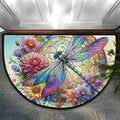 Colorful Dragonfly Flower Half Round Mat Half Moon Door Rug Washable Durable Semi Circle Carpet Floor mats for Indoor Outdoor Bathroom Kitchen Patio Hearth Rug Laundry Room Home Decoration