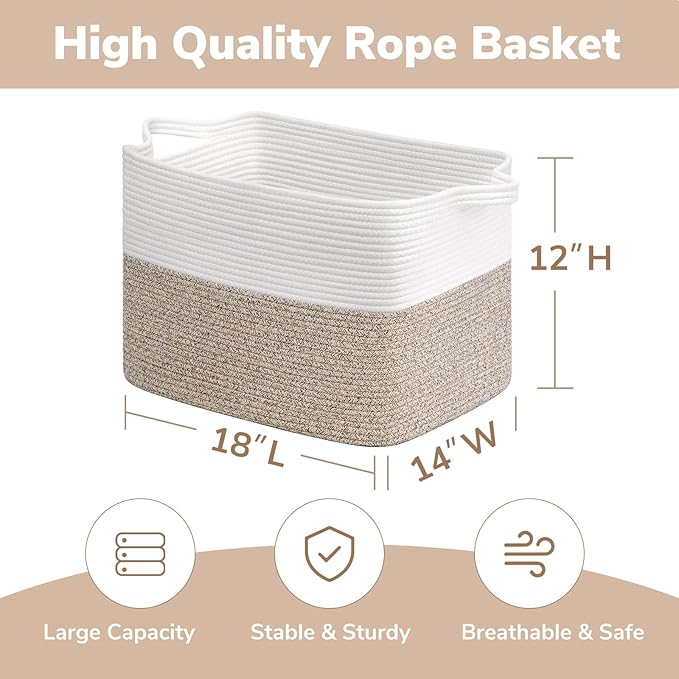 Goodpick 50L Large Woven Blanket Basket, 18" x 14" x 12", Light Brown | Blankets, Pillows & Toys Storage, Decorative Gift Baskets Empty, Living Room & Bedroom Organization, Natural Home Decor