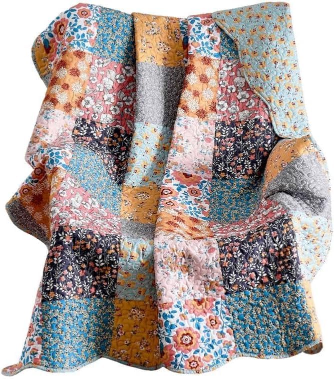 Greenland Home Carlie Modern Floral Quilt, Tapestry & Throw Blanket, 50 x 60 inches, Calico Patches (Pack of 6)