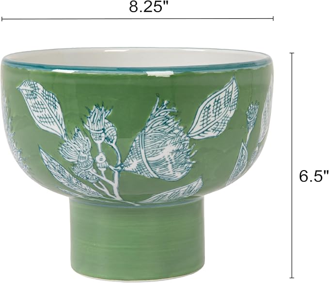 Creative Co-Op Stoneware Pedestal Bowl, Green
