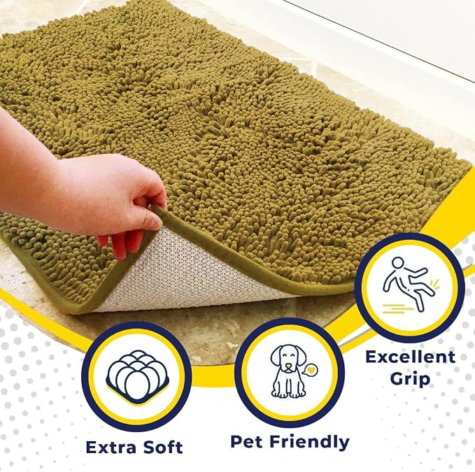Muddy Mat® | Super Water Absorbent Door Mat Indoor, Microfiber Quick Dry Chenille Entryway Rug, Slip Resistant Front Door Mat, Indoor Mats for Entryway, Machine Washable Pet Rug, Mustard 30" x 48"