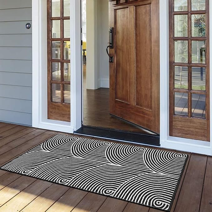 Tiffasea Black and White Kitchen Rug 2'x4' Washable Indoor Outdoor Rugs | Machine Washable Rug Cotton Hand-Woven Modern Area Rug Front Door Rug for Living Room/Entryway/Laundry/Bathroom/Bedroom