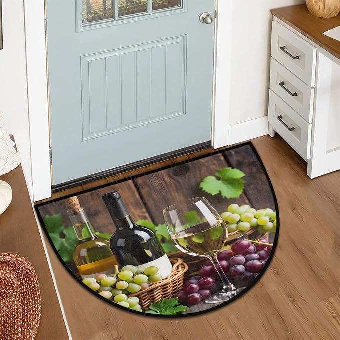 Grapes Half Round Doormat Semi Circle Rug Half Moon Rug Entryway Mat | Wine Fruit Washable Non Slip Outdoor Floor Rug Kitchen Mat for Indoor Outdoor Bathroom Fireplace Bath Decor