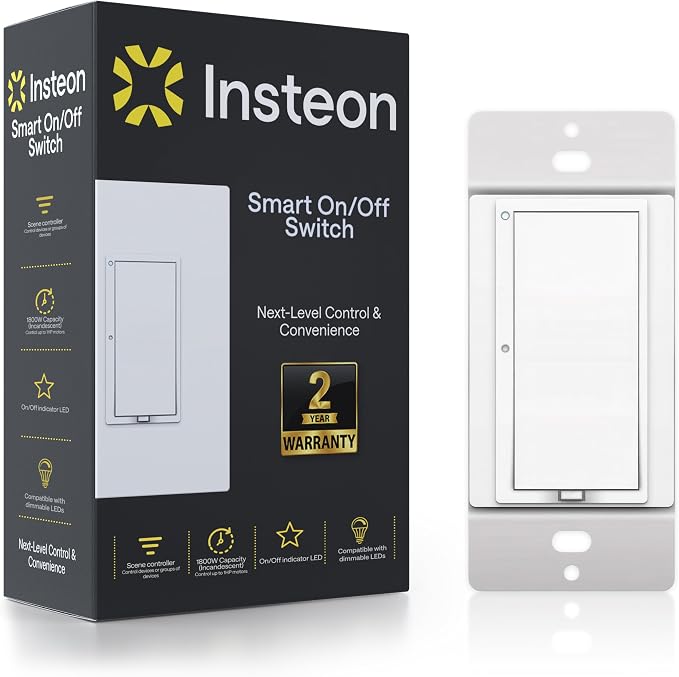 Insteon Smart Switch for Home, On/Off Switches for Lights, Fans, & Motors Up to 1HP, 1800W Scene Controller, Hub Only Required for Use with Alexa & Google Assistant, Neutral Wire Needed - 2477S