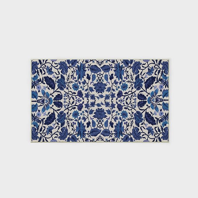 EVERGRACE Area Rugs for Living Room 3x5, Boho Floral Faux Wool Indoor Outdoor Rugs, Washable Rugs for Bedroom Entryway Dining Room Hallyway, Low Pile Floor Mat Carpet for Home Decor, Celtic Blue
