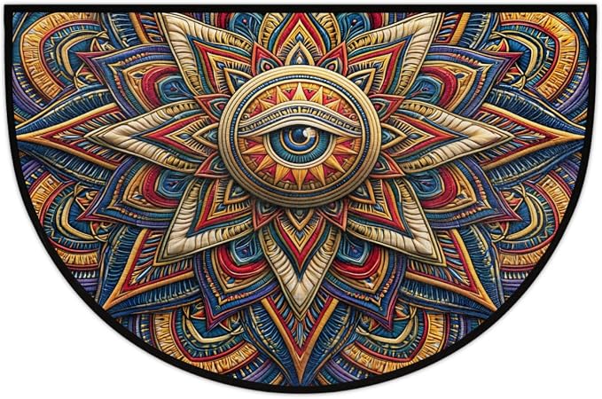 Mandala Half Round Door Mat Non Slip Half Circle Rugs | Colorful Eye Washable Half Moon Rug Semi Circle Rugs Indoor Entrance Floor Carpet for Kithen Bedroom Fireplace Decor
