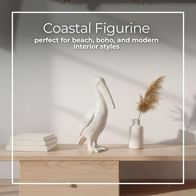 Modern Ceramic Standing Pelican Sculpture - Home Accent for Bathroom, Office, Room and Living Room - Ideal for Shelf and Coffee Table Decor Display - Figurine and Ornaments Accent - 14", White