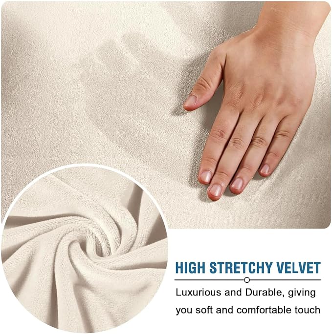 H.VERSAILTEX Wingback Chair Covers Velvet Plush Wing Chair Slipcover 1 Piece High Stretch Wing Back Chair Slipcovers Sofa Cover Furniture Cover with Elastic Bottom, Ivory