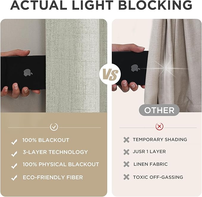 Joydeco Blackout Curtains for Bedroom - 84 Inch Long 100% Light Blocking 2 Panels Light Beige Drapes, Thermal Insulated Room Darkening Curtains, Linen Textured for Living Room, Rod Pocket & Back Tabs