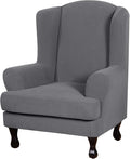 H.VERSAILTEX 2 Piece Stretch Jacquard Wingback Chair Covers Slipcovers Wing Chair Covers (Base Cover Plus Seat Cushion Cover) Furniture Covers for Wingback Chairs, Form Fitted Thick Soft, Grey
