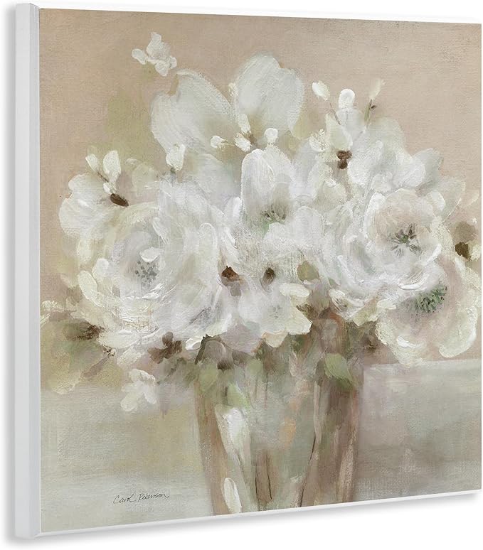 Neutral White Floral Still Life, 12 x 12 Inch Mounted Print on Wall Plaque | Stupell Industries · By Carol Robinson · Ready to hang · Made in USA