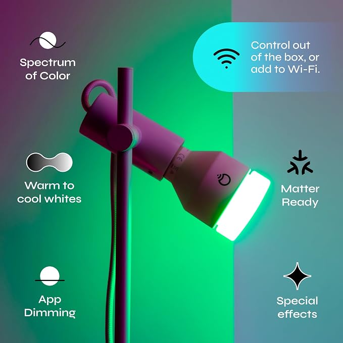 LIFX Smart Light Bulbs A19, RGB Color Changing, Matter, 75W 1100LM, 2 Pack | Compatible with Alexa, Apple Homekit, Google, WiFi 2.4GHz, Dimmable E26, tunable white 1500-9000K, for bedroom, mood lighting