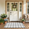 Buffalo Plaid Rug 3' x 5' Grey and White Front Door Mat Reversible Layered Porch Rug Washable Hand Woven Cotton Area Rug for Indoor Outdoor Entryway Patio Porch Decor