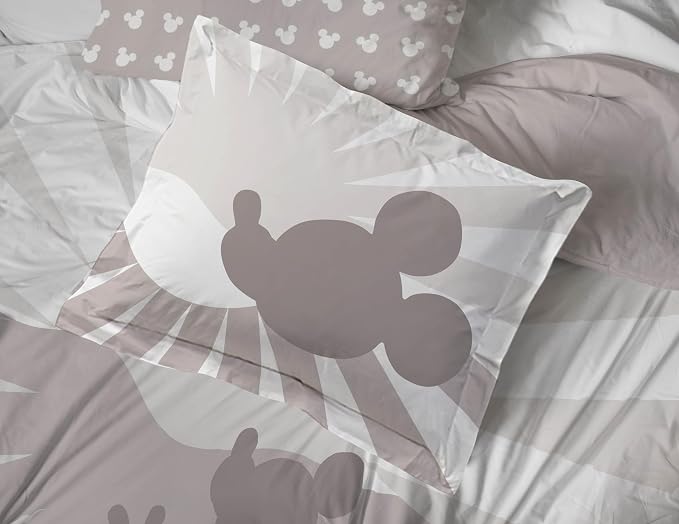 Disney Mickey Mouse Queen Comforter Set 7 Piece Cartoon Bedding, Grey | Bed in a Bag, Comforter Sheets Shams Pillowcases, Official Product, Soft Microfiber, Machine Washable, Kids Gift