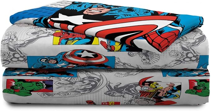 Jay Franco Kids Sheet Set with Fitted, Flat Sheets & Pillow Cover - Ultra-Soft Bedding with Pillowcase for Room Decor, White - Avengers, 4 Piece Full