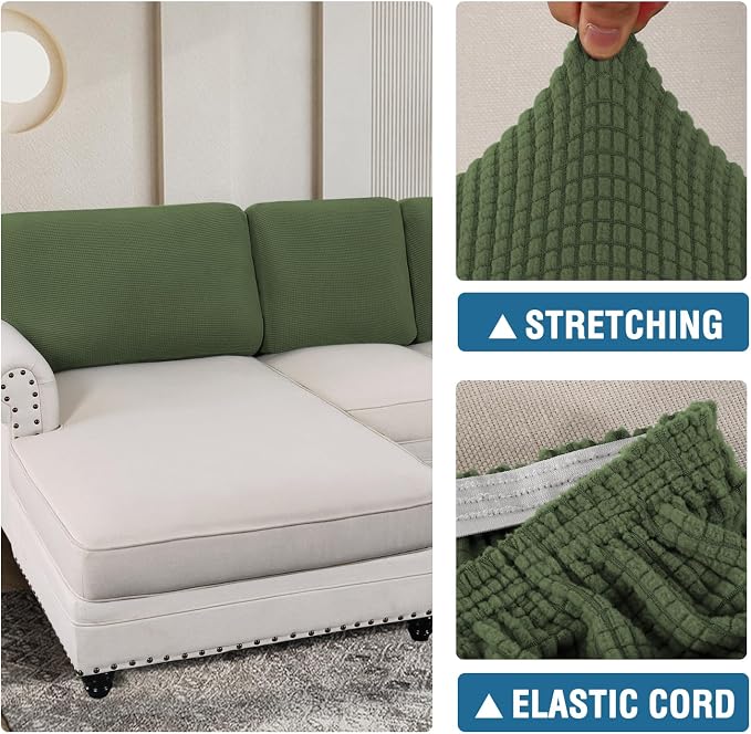H.VERSAILTEX Backrest Cushion Covers Sectional Couch Back Cushion Covers for Sectional Sofa Set for Both Left/Right Couch (Back Only: 1 Chaise + 3 Sofa, Bronze Green)