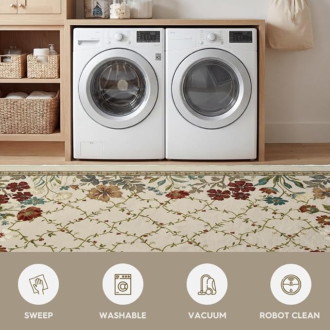 Artoid Mode Rustic Check Flower Spring Area Rug, Summer Home Decor Low-Profile Non-Slip Washable Large Rug for Living Room Bedroom Farmhouse Dining Room Kids Playroom 5x7 Feet