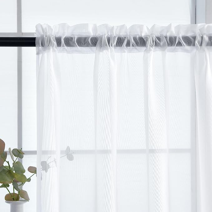 youleyar Solid Sheer Rod Pocket Curtain Voile Draperies 2 Panels White Beige - Image 6