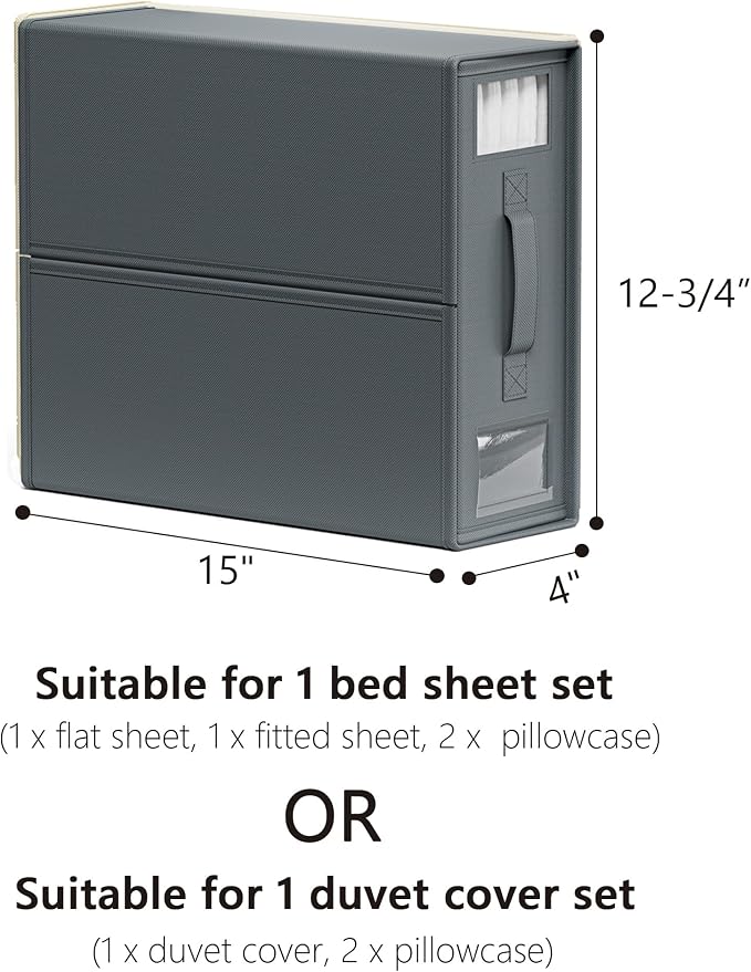 SUOCO SheetCube Bed Sheet Organizers and Storage 6 Pack, Foldable Linen Closet Organizer with Window and Label, Bedding Folder Storage Box Container for Blanket, Duvet Cover Set, Bed Sheet Set - Grey