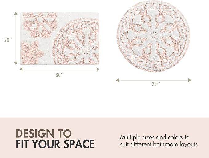 Madison Park Casablanca Tufted Cotton Bath Rug Non-Slip, 20 x 30, Pink | Luxurious Plush Bath Mat, Quick Dry, Soft, Machine Washable, Floral Pattern, Absorbent, Plush, OEKO-TEX, for Bathroom